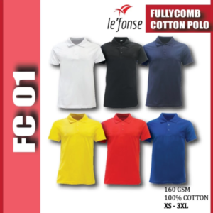 lefonse fullycomb cotton plain polo tee unisex fc01