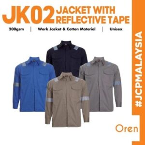 oren sport jk02 reflective tape premium cotton jacket jk02 unisex workwear industrial factory cargo jacket
