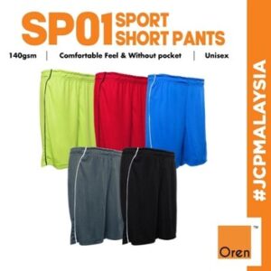 oren sport sp01 sport short pant unisex adult 140gsm polyester no pocket soft short pant seluar sukan multi colors