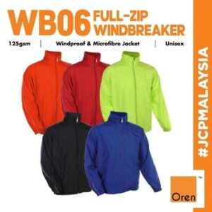 oren sport wb06 premium full zip windbreaker microfiber jacket unisex 125gsm windproof plain work jacket