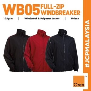 oren sport wb05 premium full zip windbreaker polyester jacket unisex adult 125gsm windproof plain work jacket