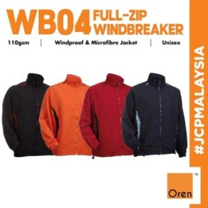 oren sport wb04 full zip windbreaker polyester jacket unisex adult 110gsm windproof high density work jacket