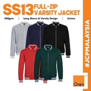 oren sport ss13 premium full zip varsity jacket unisex adult 240gsm polyester varsity zipped sweatshirt jacket