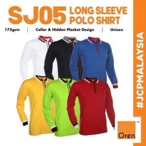 sj05 oren sport premium tc long sleeve hidden placket polo unisex 175gsm polyester cotton jersey polo tee