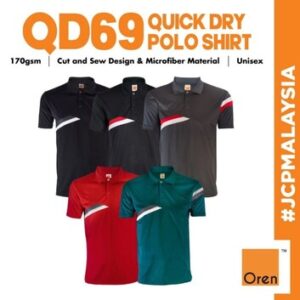 qd69 oren sport polyester microfiber premium polo unisex collar quick dry breathable jersey polo baju kolar jersi