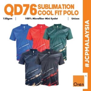 qd76 oren sport jersi microfiber quick dry mini eyelet sublimation polo shirt unisex polyester cool fit baju polo