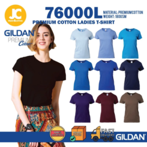 gildan world 76000l premium cotton lady plain round neck t shirt ladies tshirt plain baju perempuan short sleeve