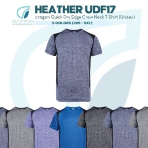 ultifresh microfiber heather edge crew neck t shirt unisex 170gsm polyester plain jersey baju jersi dri fit tee udf17